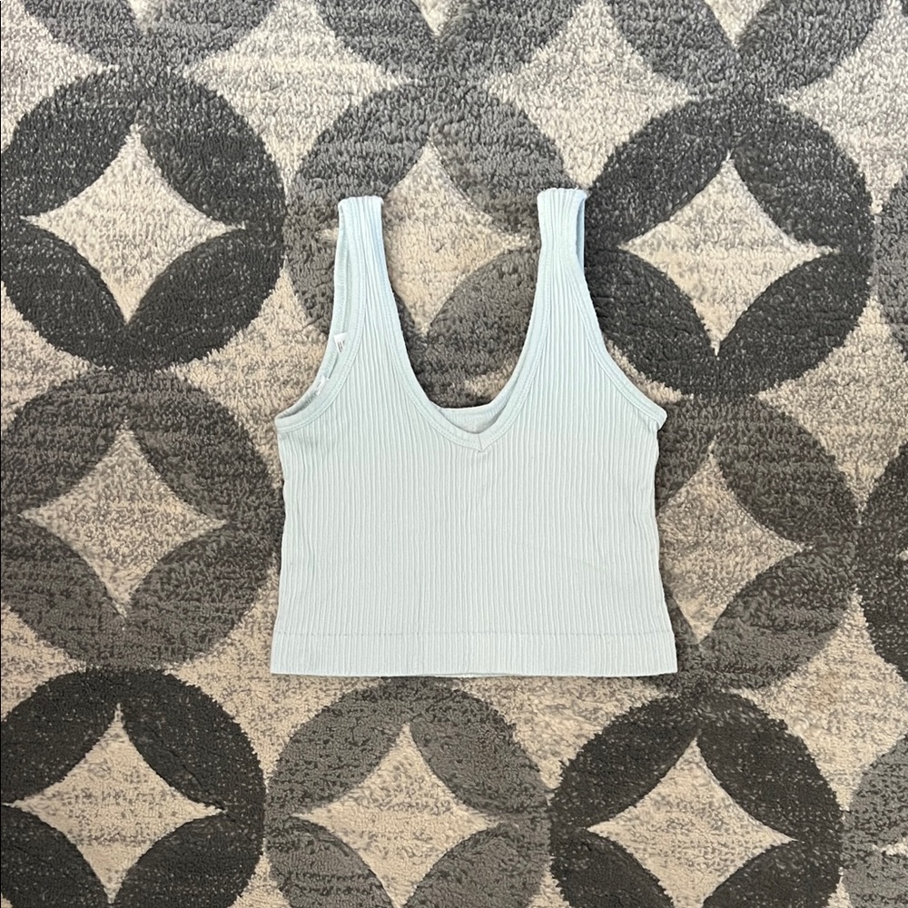 Blue Ribbed Knit Tank Top, Small